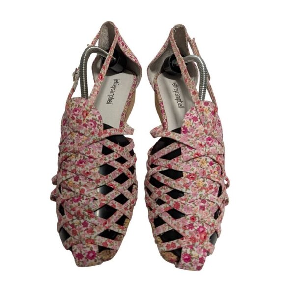 Jeffrey Campbell Kithira Micro Wedge Sandals Pink Floral Womens Size 8 - Picture 3 of 6